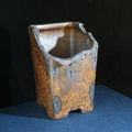9.1" Cascade Yixing Zisha Clay Bonsai Pot - Wood-Fired, Sculpted Rim — front rim detail