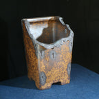 9.1" Cascade Yixing Zisha Clay Bonsai Pot - Wood-Fired, Sculpted Rim — front rim detail