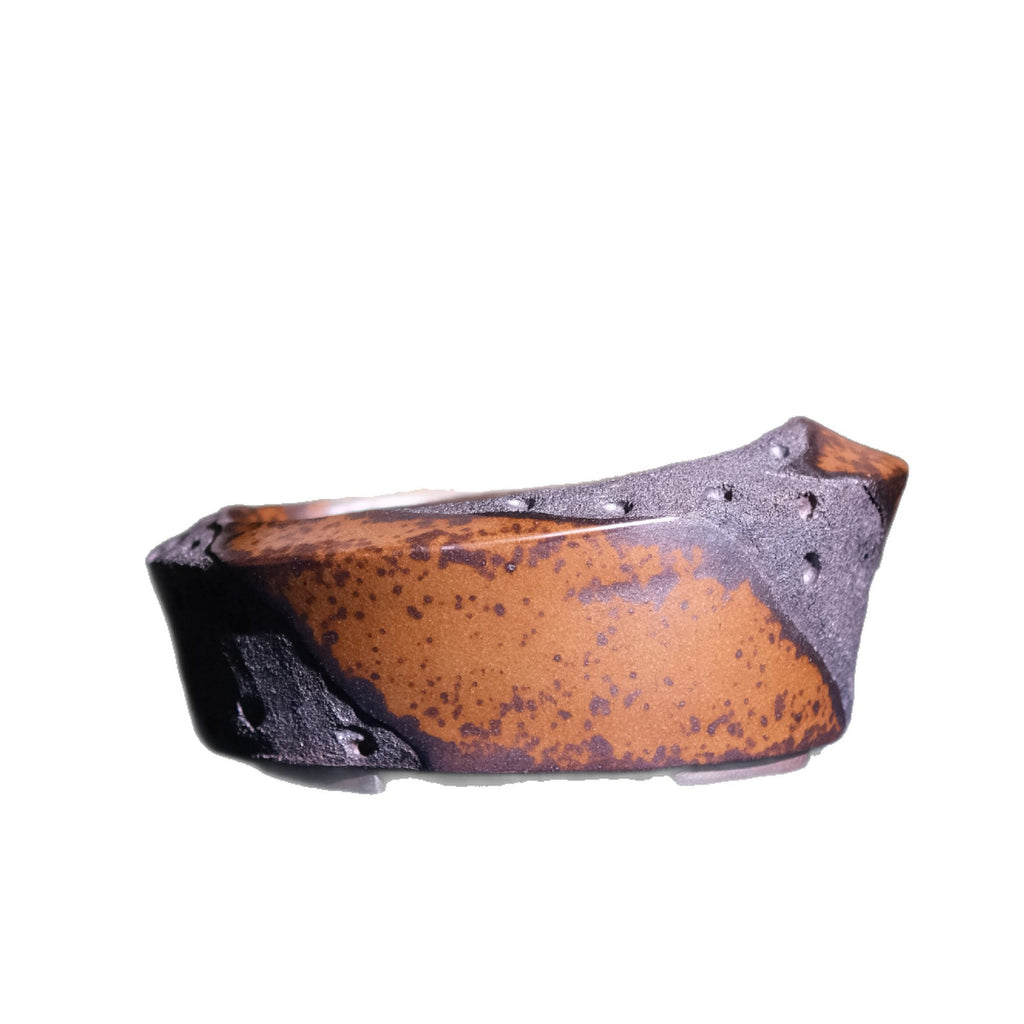 11.6" Oval Yixing Zisha Clay Bonsai Pot - Wood-Fired, Asymmetric Rim — isolated side view