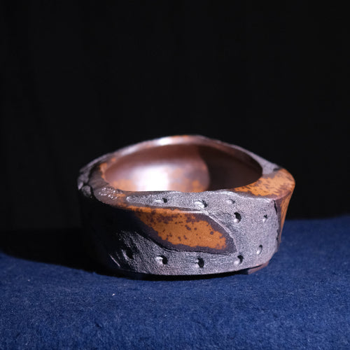 11.6" Oval Yixing Zisha Clay Bonsai Pot - Wood-Fired, Asymmetric Rim — top view