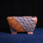 8.3" Square Yixing Zisha Clay Bonsai Pot - Wood-Fired Texture — side texture detail