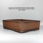 Brown rectangular Zisha bonsai pot with outer and inner dimensions