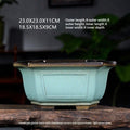 Light-green glazed square Zisha pot with outer and inner dimensions