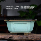Light-green glazed square Zisha pot with outer and inner dimensions