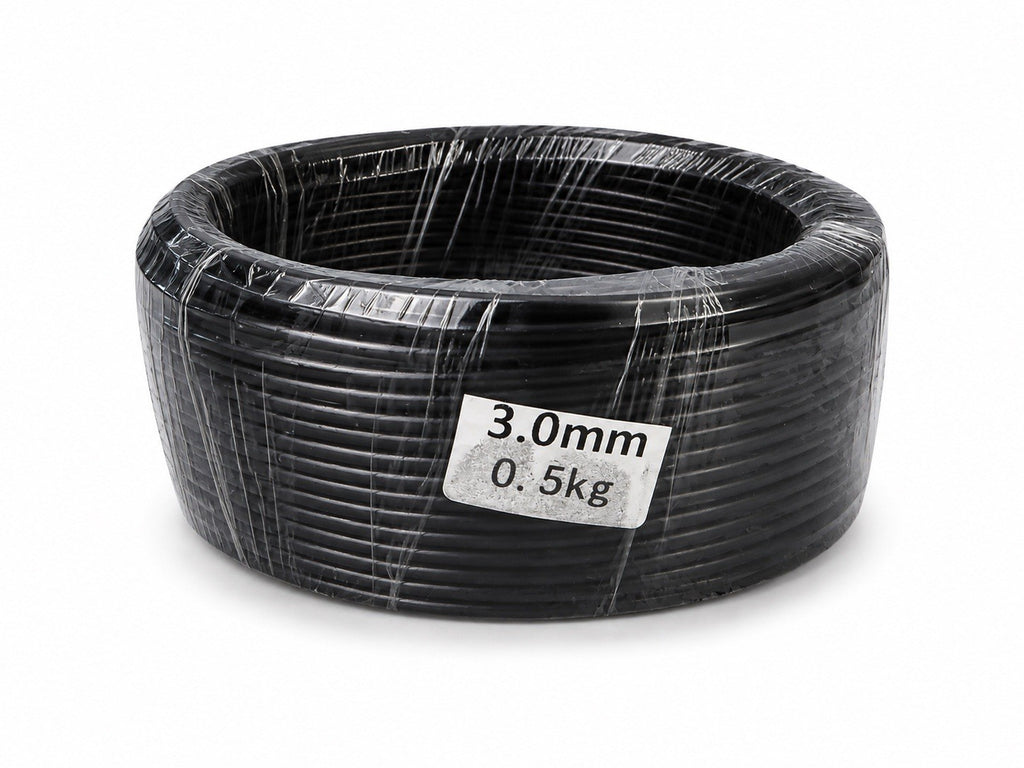 Wrapped dark wire coil with a label reading 3.0 mm and 0.5 kg