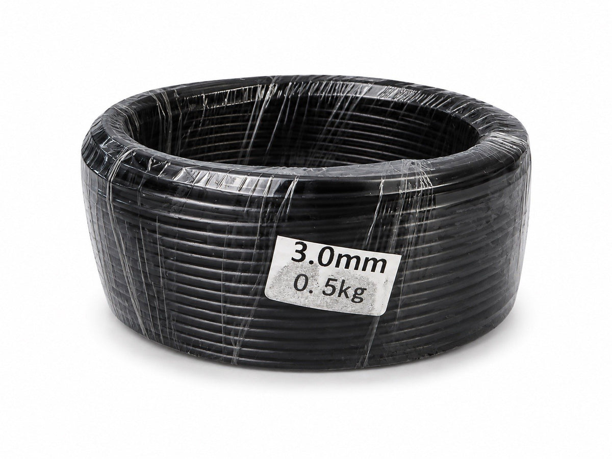 Wrapped dark wire coil with a label reading 3.0 mm and 0.5 kg