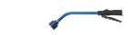 Blue short watering wand with angled shower head and black trigger handle