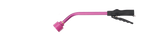 Pink short watering wand with angled shower head and black trigger handle