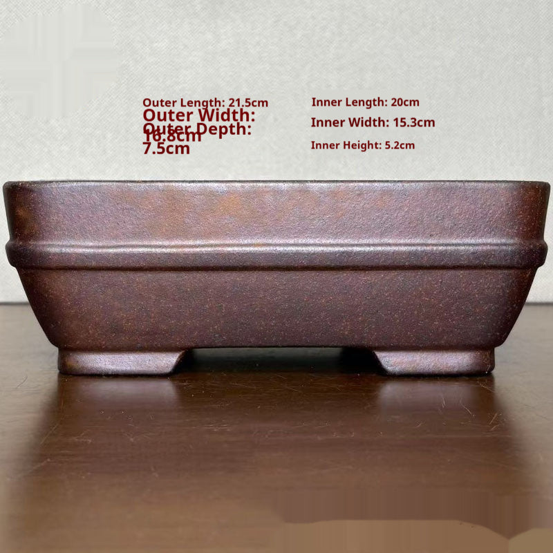 Stoneware bonsai pot with supplier measurement annotations