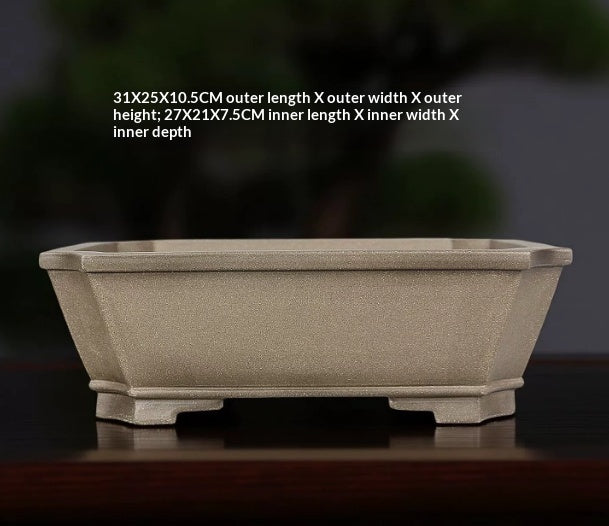 Rectangular Yixing pot with outer and inner size annotations