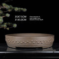 Taupe studded drum pot with exterior and interior size annotations
