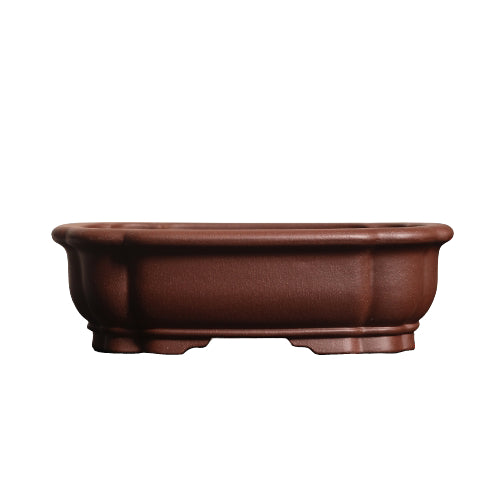 Brown mokko Yixing bonsai pot on white background