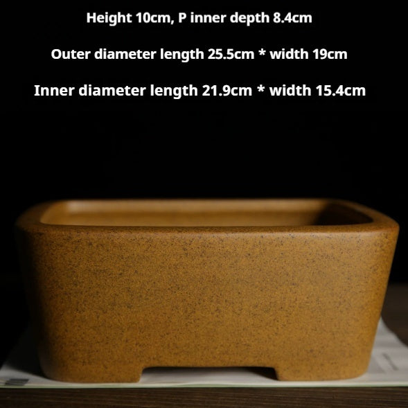 Front measurement view of the ochre pot showing exterior and interior dimensions