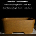 Front measurement view of the ochre pot showing exterior and interior dimensions