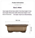 Dimension diagram for taupe rectangular pot with exterior and interior measurements