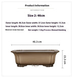 Dimension diagram for taupe rectangular pot with exterior and interior measurements