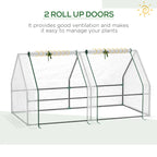 Two roll-up doors on white PE mini greenhouse
