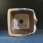 9.1" Cascade Yixing Zisha Clay Bonsai Pot - Wood-Fired, Sculpted Rim — inside view with drainage openings
