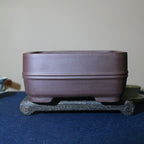 Purple-brown rectangular pot with double band on a stone stand