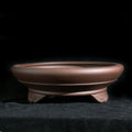 Brown round Zisha bonsai pot with cloud feet