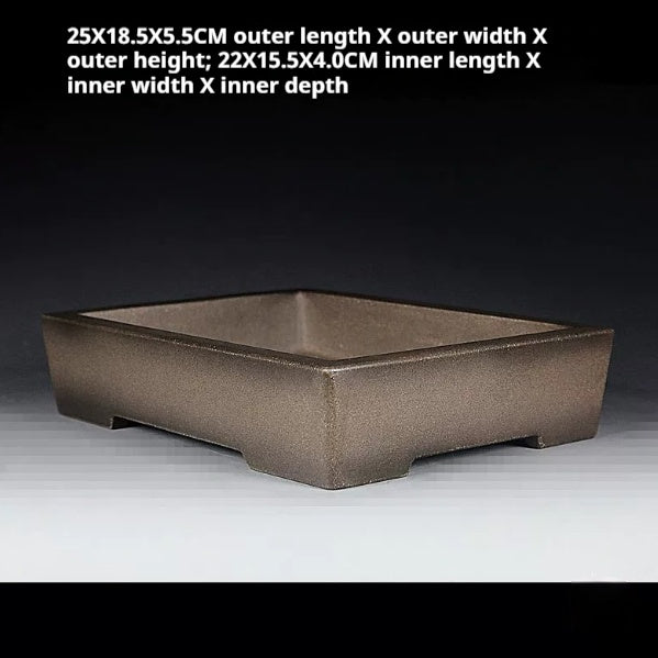 Taupe rectangular pot with exterior and interior measurement labels