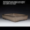Taupe rectangular pot with exterior and interior measurement labels