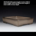 Taupe rectangular pot with exterior and interior measurement labels