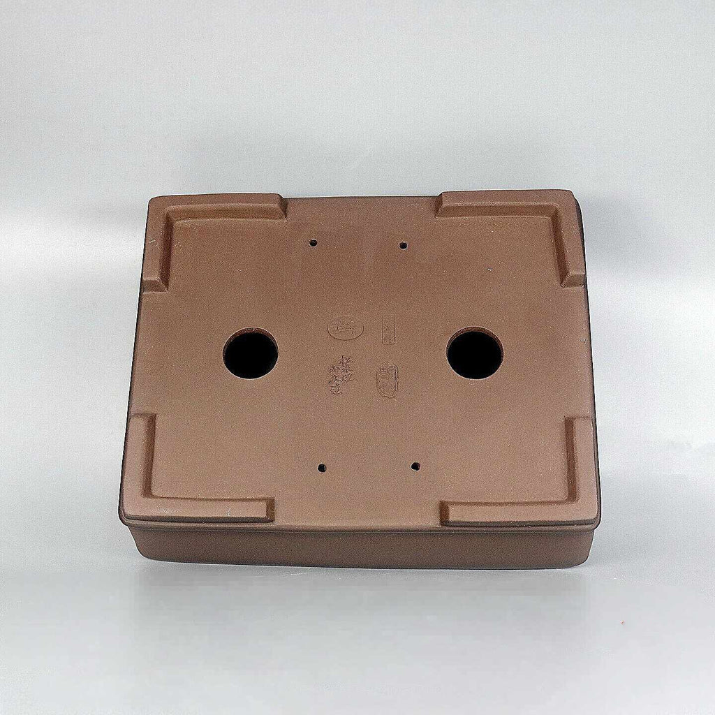 Rectangular Zisha pot underside with drainage and wiring holes