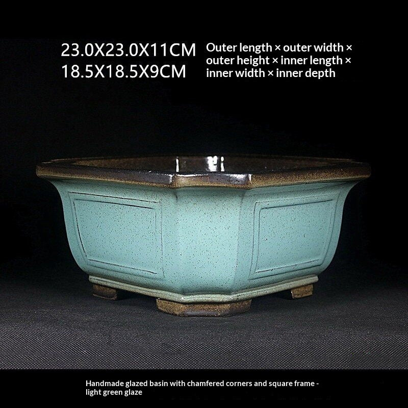 Cut-corner square bonsai pot with supplier dimensions
