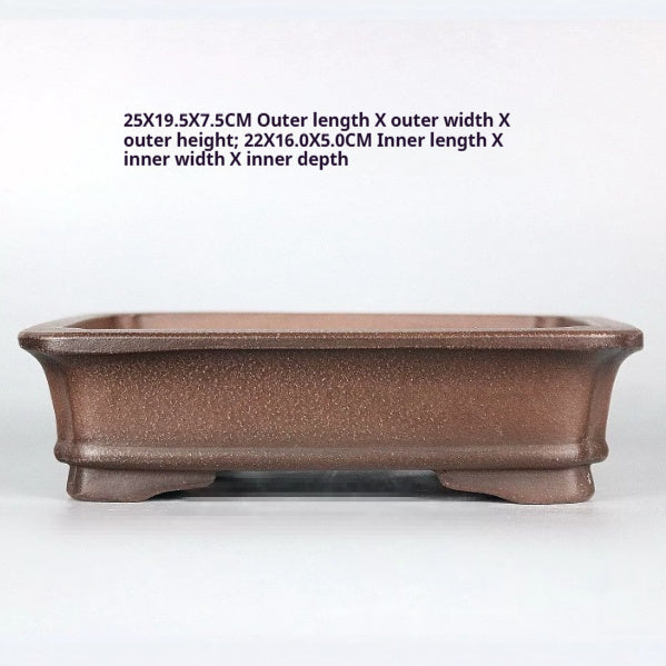 Front view of the brown pot with measurement labels