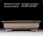Banded rectangular pot with inner and outer measurements