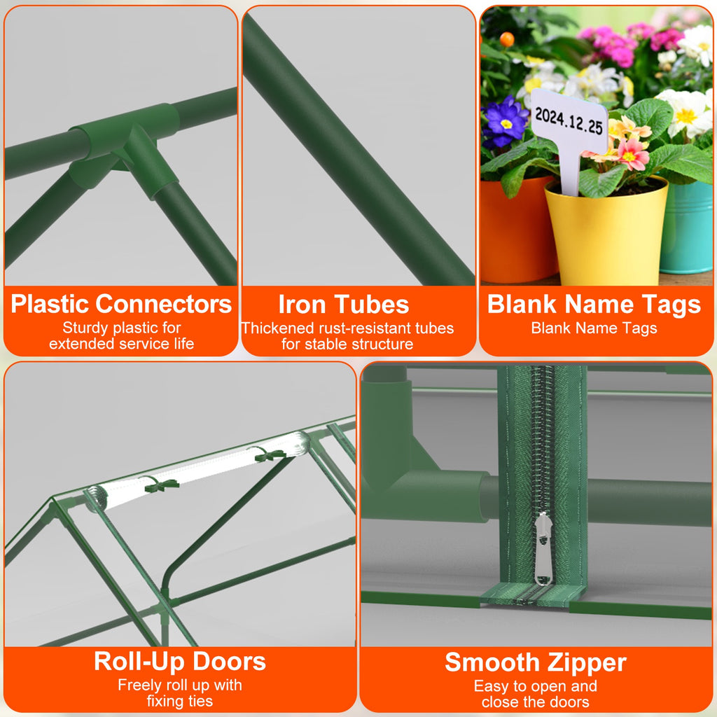 Greenhouse connectors iron tubes labels and zipper details