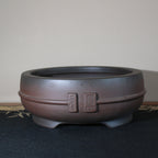 Dark-brown round purple-clay bonsai pot