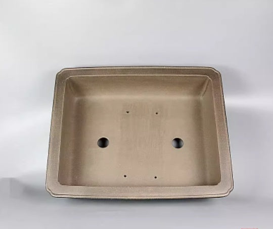 Top view of taupe rectangular pot showing two large openings and four small holes