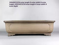 Front profile of taupe paneled rectangular pot with measurement labels