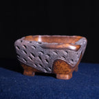 8.3" Square Yixing Zisha Clay Bonsai Pot - Wood-Fired Texture — rim and texture detail