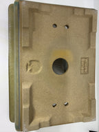 Underside of the rectangular pot showing corner feet, drainage openings and a Willow Ceramics stamp