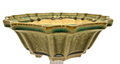 Olive-green flower-shaped bonsai pot with fluted sides and a scalloped rim