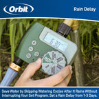 Rain-delay graphic showing a hand adjusting the timer's dial
