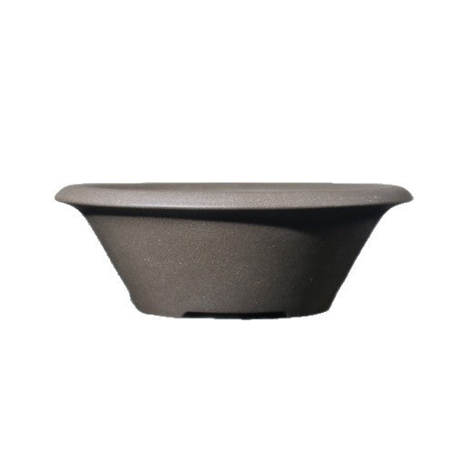 Isolated side profile of gray conical bonsai pot