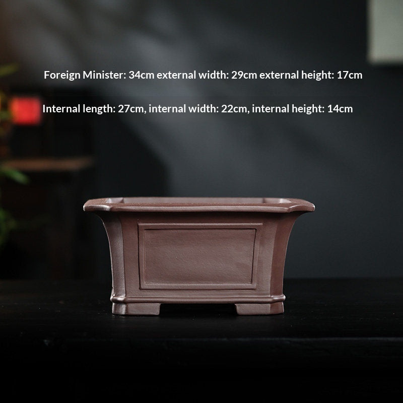 Deep rectangular Zisha pot with outer and inner dimensions