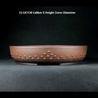 Front view of the studded round pot with size annotation