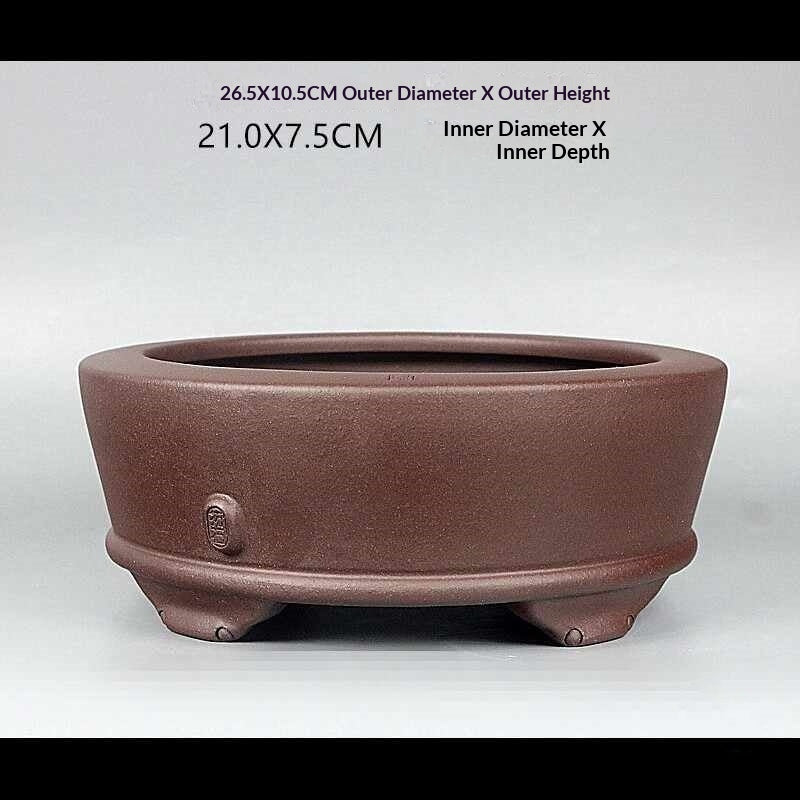 Round clay bonsai pot with outer and inner dimensions