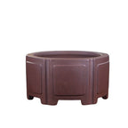 Brown hexagonal Zisha bonsai pot on white background