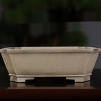 Taupe rectangular Yixing bonsai pot, angled view