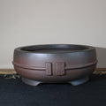 Dark-brown round bowl bonsai pot, side view