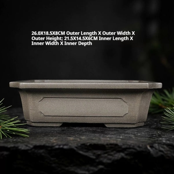 Rectangular Zisha pot with exterior and interior dimensions