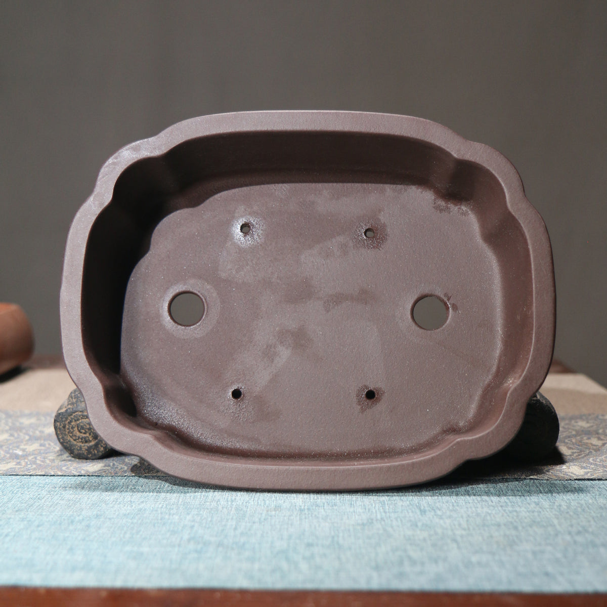 Bonsai pot interior showing drainage and tie-down holes