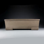 Taupe rectangular bonsai pot with straight walls and block feet