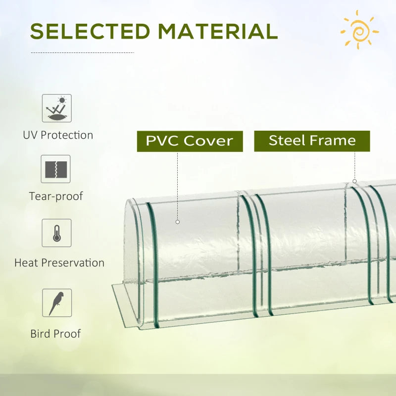Tunnel greenhouse PVC cover and steel frame material guide